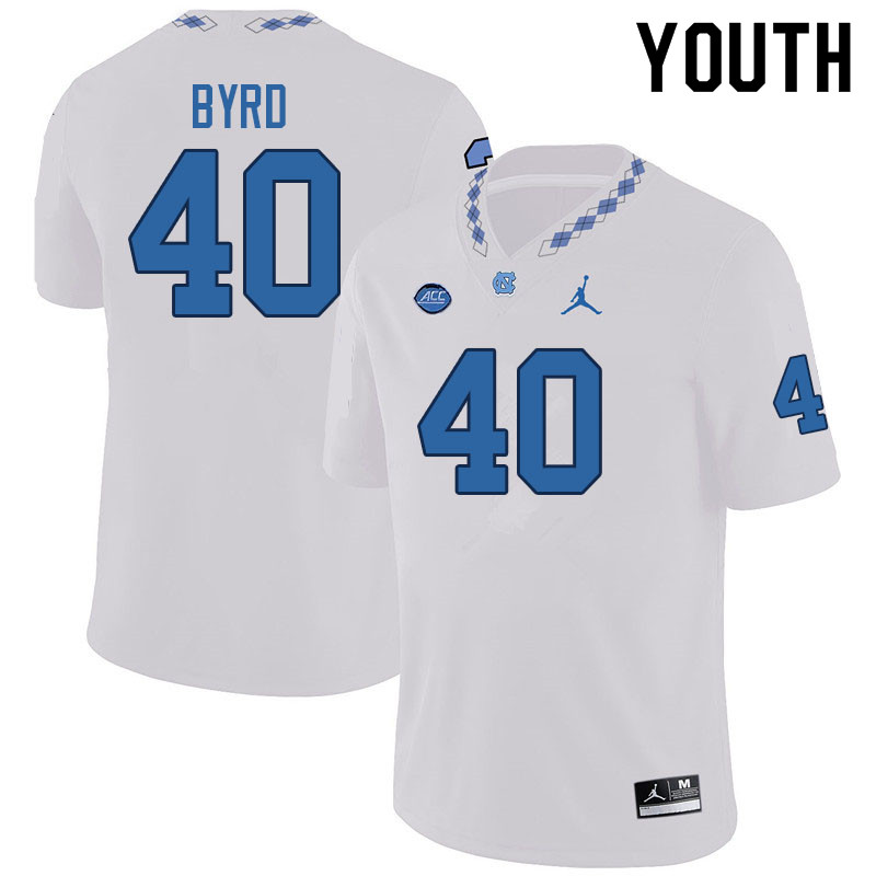 Youth #40 Major Byrd North Carolina Tar Heels College Football Jerseys Sale-White